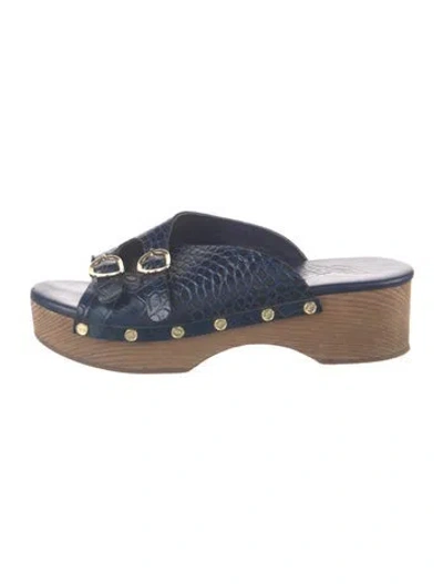 Pre-owned Ancient Greek Sandals Leather Animal Print Slides In Blue