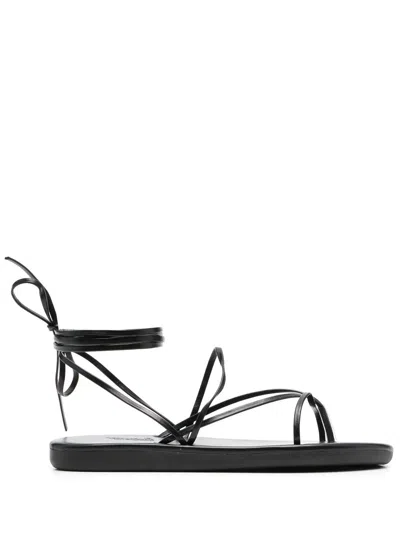 Ancient Greek Sandals Leather Ankle-tie Sandals In Black