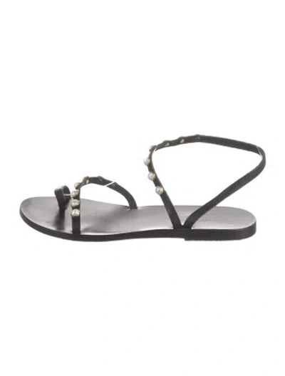 Pre-owned Ancient Greek Sandals Leather Beaded Accents Sandals In Black