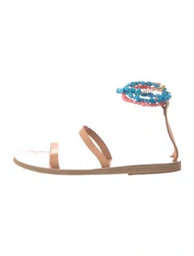 Pre-owned Ancient Greek Sandals Leather Beaded Accents Sandals In Brown