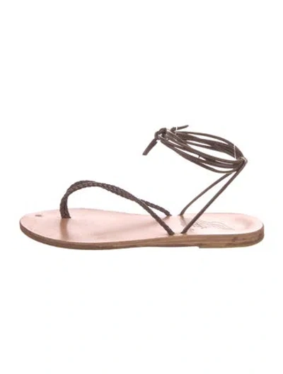 Pre-owned Ancient Greek Sandals Leather Braided Accents Gladiator Sandals In Neutral
