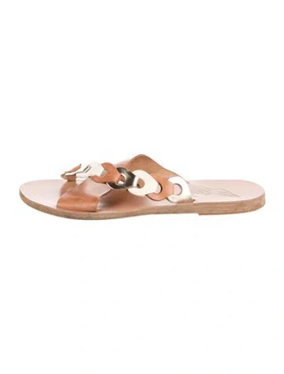 Pre-owned Ancient Greek Sandals Leather Braided Accents Slides In Neutral