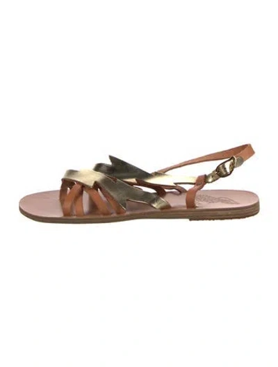 Pre-owned Ancient Greek Sandals Leather Colorblock Pattern Gladiator Sandals In Brown