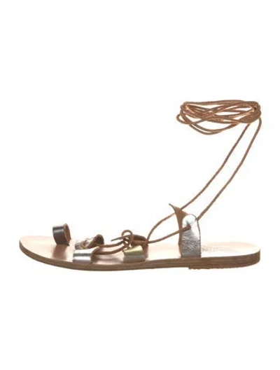 Pre-owned Ancient Greek Sandals Leather Colorblock Pattern Gladiator Sandals In Gold