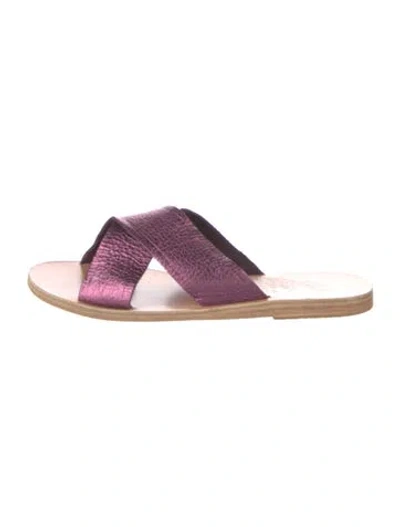 Pre-owned Ancient Greek Sandals Leather Colorblock Pattern Slides In Purple