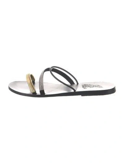 Pre-owned Ancient Greek Sandals Leather Crystal Embellishments Sandals In Black
