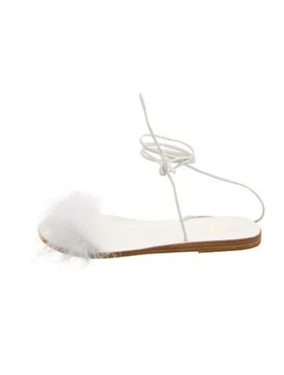 Pre-owned Ancient Greek Sandals Leather Feather Trim Sandals In White