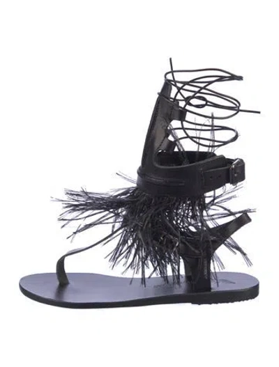 Pre-owned Ancient Greek Sandals Leather Fringe Trim Accent Gladiator Sandals In Blue