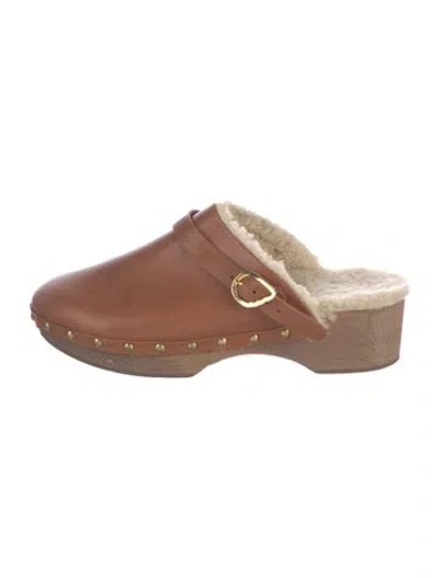 Pre-owned Ancient Greek Sandals Leather Fur Trim Mules In Neutral