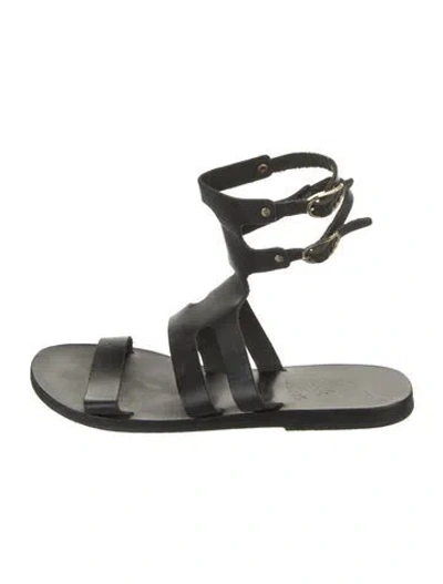 Pre-owned Ancient Greek Sandals Leather Gladiator Sandals In Black