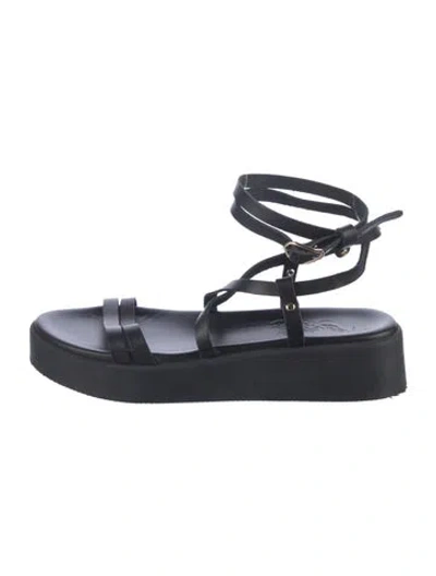 Pre-owned Ancient Greek Sandals Leather Gladiator Sandals In Black