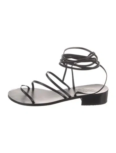 Pre-owned Ancient Greek Sandals Leather Gladiator Sandals In Black