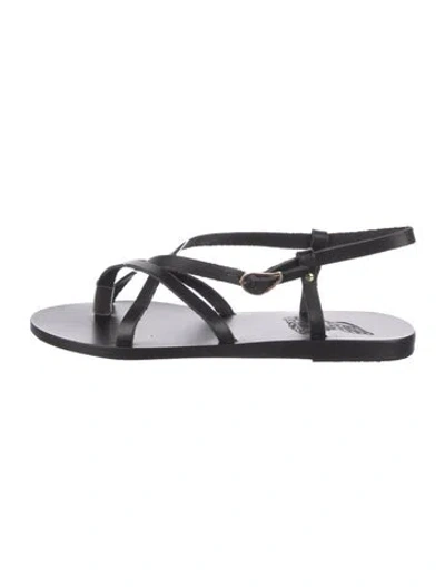 Pre-owned Ancient Greek Sandals Leather Gladiator Sandals In Black