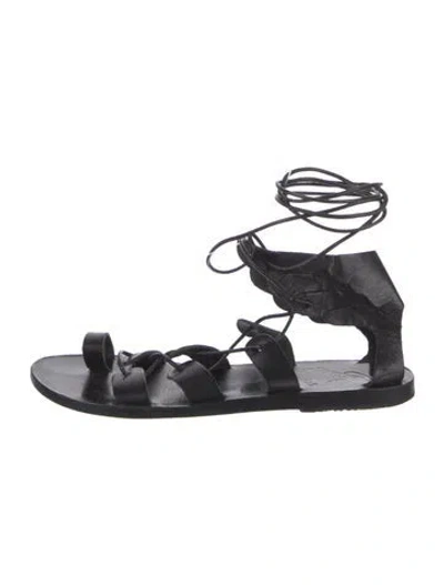 Pre-owned Ancient Greek Sandals Leather Gladiator Sandals In Black