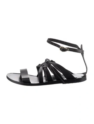 Pre-owned Ancient Greek Sandals Leather Gladiator Sandals In Black