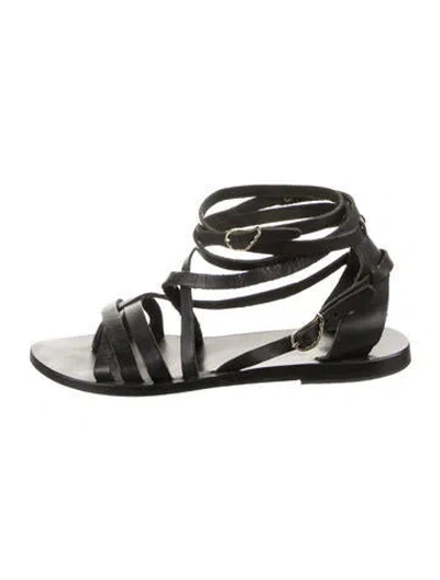 Pre-owned Ancient Greek Sandals Leather Gladiator Sandals In Black