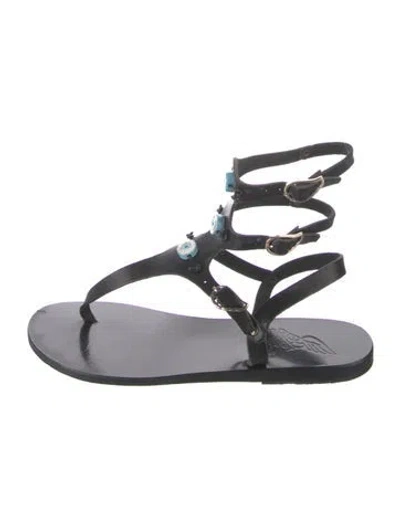 Pre-owned Ancient Greek Sandals Leather Gladiator Sandals In Black