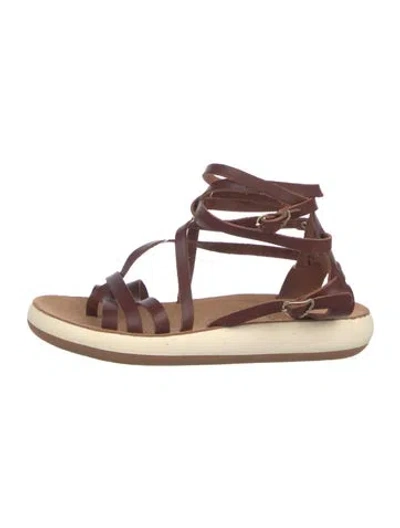 Pre-owned Ancient Greek Sandals Leather Gladiator Sandals In Brown