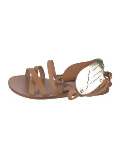 Pre-owned Ancient Greek Sandals Leather Gladiator Sandals In Brown
