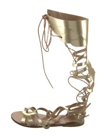Pre-owned Ancient Greek Sandals Leather Gladiator Sandals In Gold