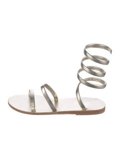 Pre-owned Ancient Greek Sandals Leather Gladiator Sandals In Gold/metallic