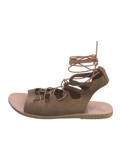 Pre-owned Ancient Greek Sandals Leather Gladiator Sandals In Green