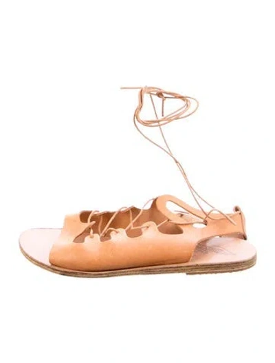 Pre-owned Ancient Greek Sandals Leather Gladiator Sandals In Orange