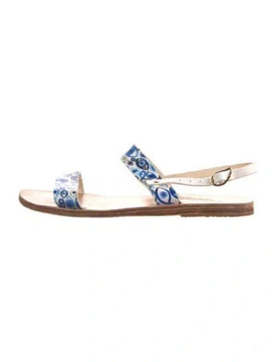 Pre-owned Ancient Greek Sandals Leather Graphic Print Sandals In Blue/white