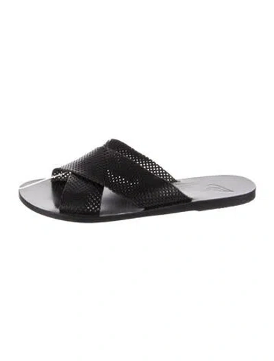 Pre-owned Ancient Greek Sandals Leather Lasercut Accents Slides In Black