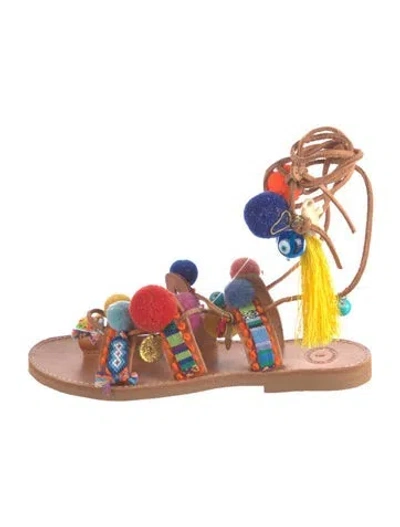Pre-owned Ancient Greek Sandals Leather Patterned Sandals In Orange