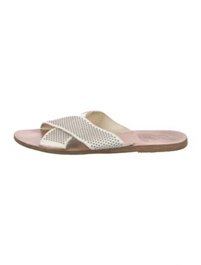 Pre-owned Ancient Greek Sandals Leather Patterned Slides In Silver