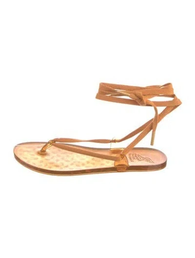 Pre-owned Ancient Greek Sandals Leather Printed Gladiator Sandals In Orange