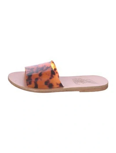 Pre-owned Ancient Greek Sandals Leather Printed Slides In Brown