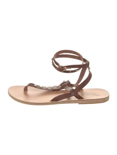 Pre-owned Ancient Greek Sandals Leather Studded Accents Gladiator Sandals In Brown