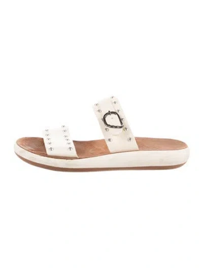 Pre-owned Ancient Greek Sandals Leather Studded Accents Slides In Neutral