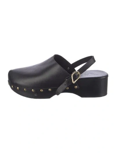 Pre-owned Ancient Greek Sandals Leather Studded Accents Slingback Flats In Black