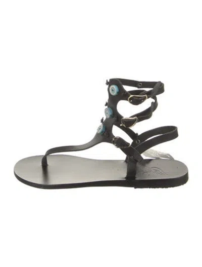 Pre-owned Ancient Greek Sandals Leather T-strap Sandals In Black