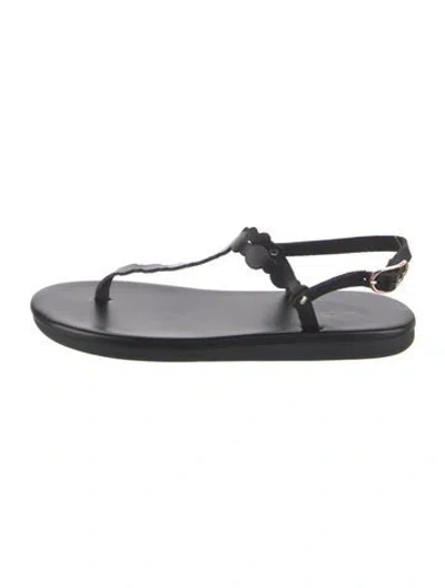 Pre-owned Ancient Greek Sandals Leather T-strap Sandals In Black