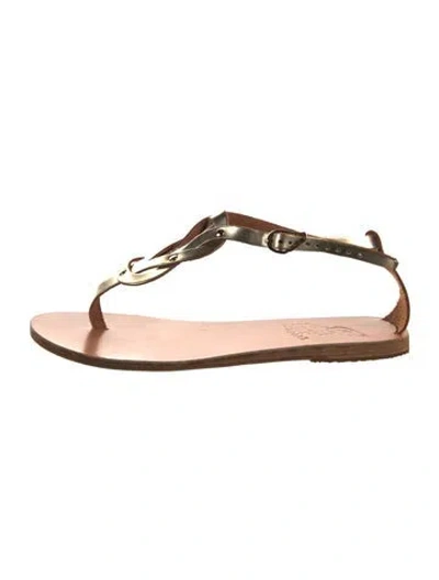 Pre-owned Ancient Greek Sandals Leather T-strap Sandals In Gold