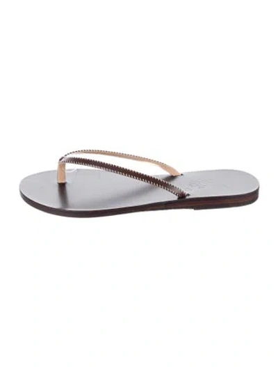 Pre-owned Ancient Greek Sandals Leather Whipstitch Trim Flip Flops W/ Tags In Brown
