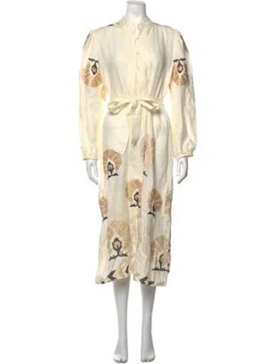 Pre-owned Ancient Greek Sandals Linen Floral Print Top In Neutrals