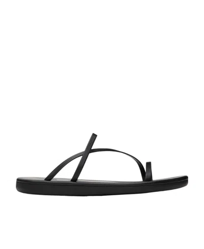 Ancient Greek Sandals Logo Flat Bottom Flip-flop In Black
