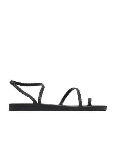 Ancient Greek Sandals Black Nappa Leather Eleftheria Thong Sandals