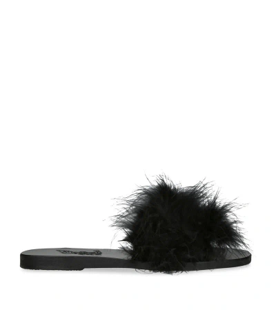 Ancient Greek Sandals Marabou-feather Mia Slides In Black