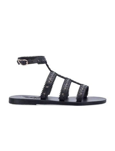 Ancient Greek Sandals Studded Design Leather Sole Sandals In Black