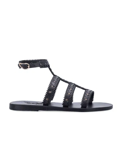 Ancient Greek Sandals Studded Design Leather Sole Sandals In Black