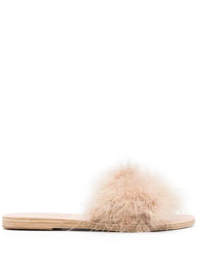 Ancient Greek Sandals Mia Marabu Flat Feather Sandals In Neutrals