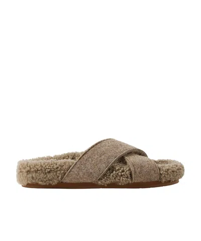 Ancient Greek Sandals Anilio Felt And Shearling Slides In Brown