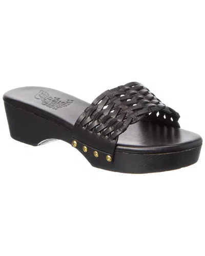 Ancient Greek Sandals Open Woven Leather Clog In Black