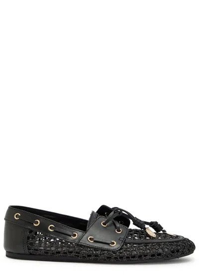 Ancient Greek Sandals Pliaria Leather-trimmed Raffia Loafers In Black